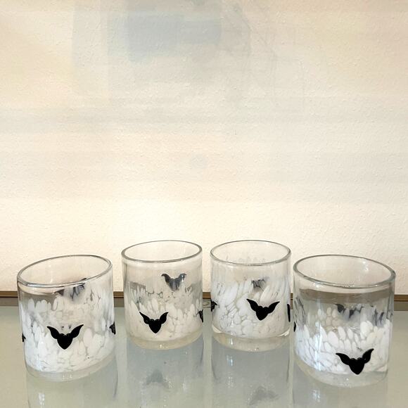 Set of 4 BLACK BAT Double Old Fashioned Glasses 4in Halloween Barware New - Picture 13 of 13